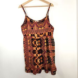 Babydoll Geometric Boho 90s Spaghetti Strap Dress Size XL